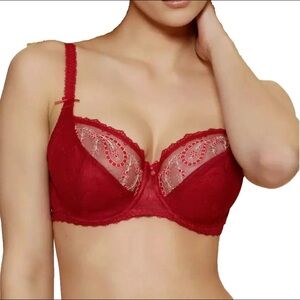 Fantasie Marie Balconette Bra 32FF Red NWT Embroidered Lace
